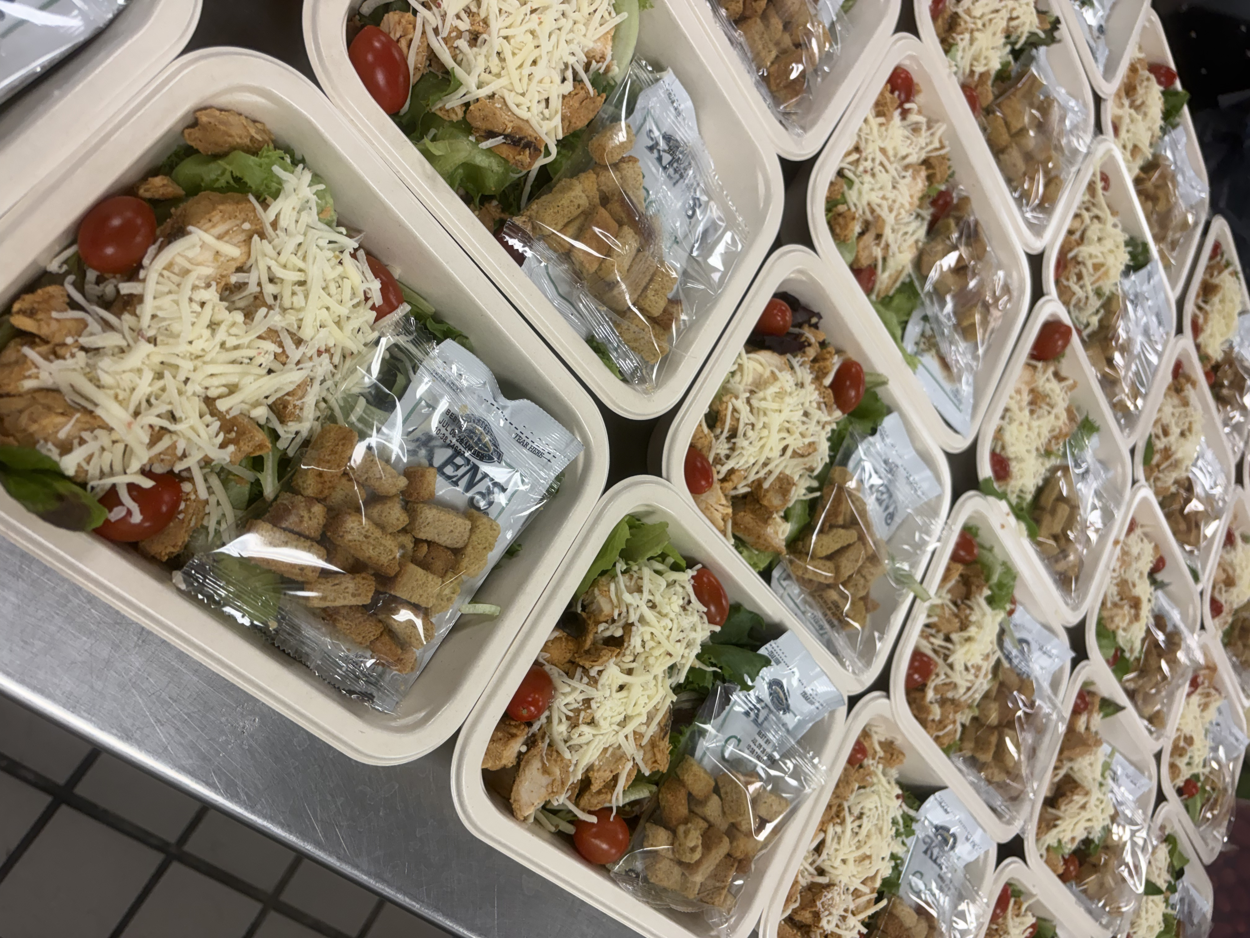 Meals in cartons ready to go to shelters.