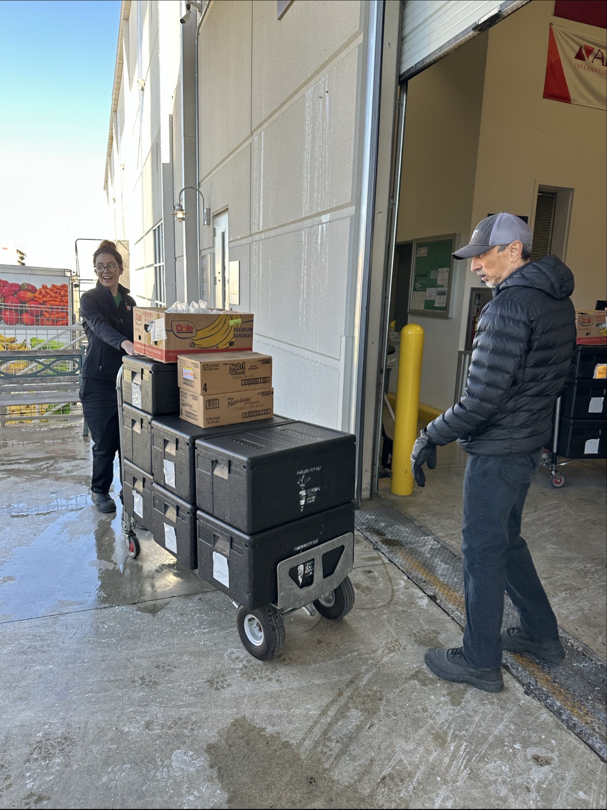 Logistics preparing to drive the food to shelters.